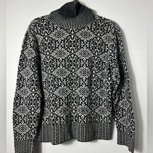 Talbots Black White Cotton/Wool Turtle Neck Sweater Women's Size XL